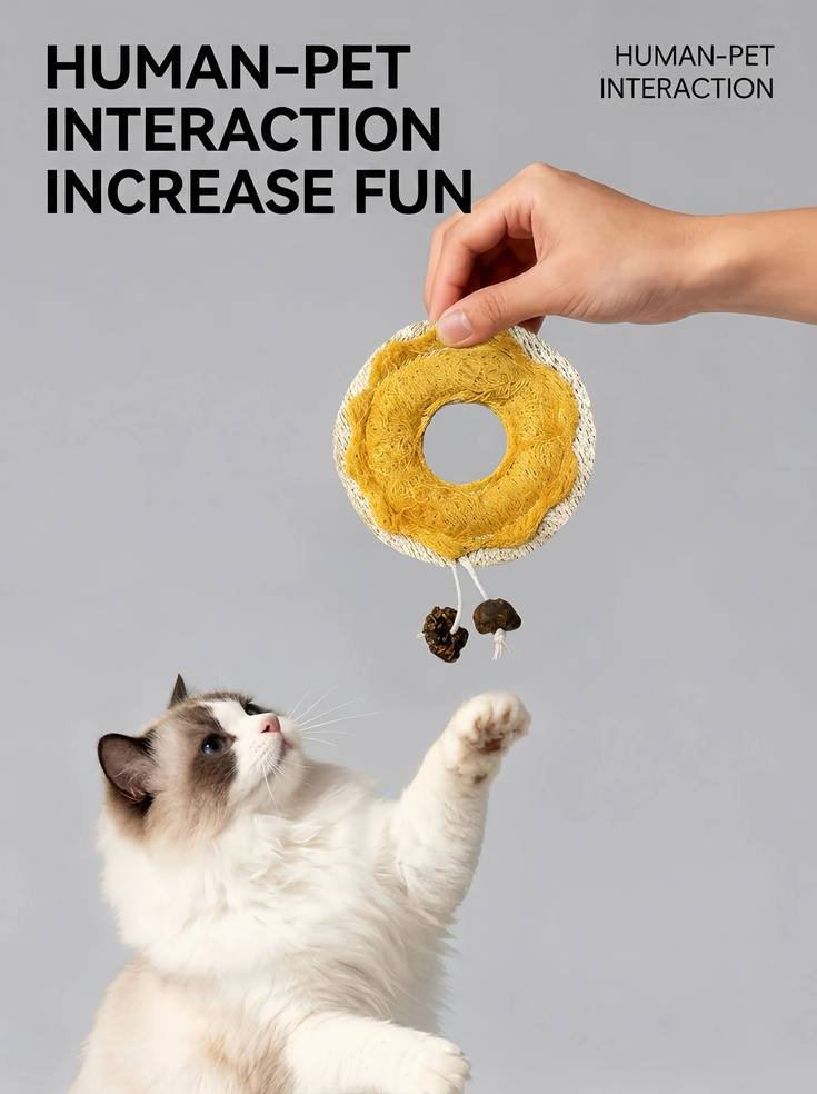 Mericraft Natural Loofah Cat Toy Dental Chew Baguette Donut Pie