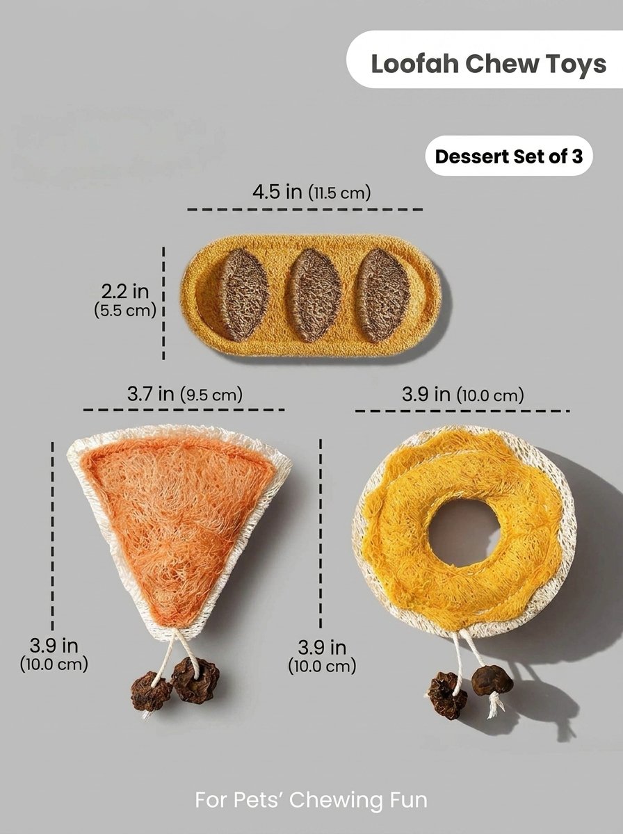 Mericraft Natural Loofah Cat Toy Dental Chew Baguette Donut Pie - Image 3