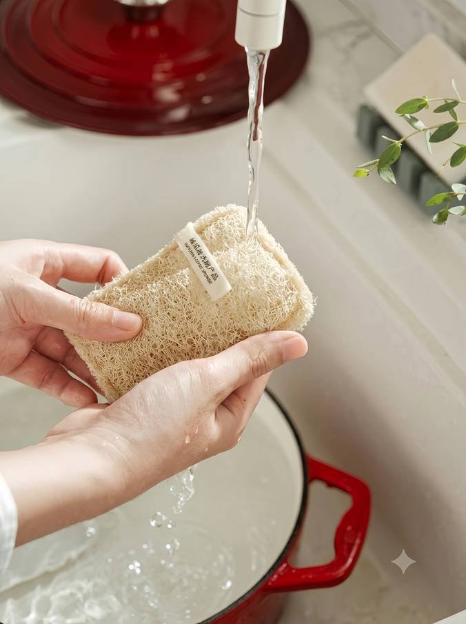 Mericraft Natural Loofah Dish Scrubber Pad Cleaning Cloth Kitchen Sponge - Image 2